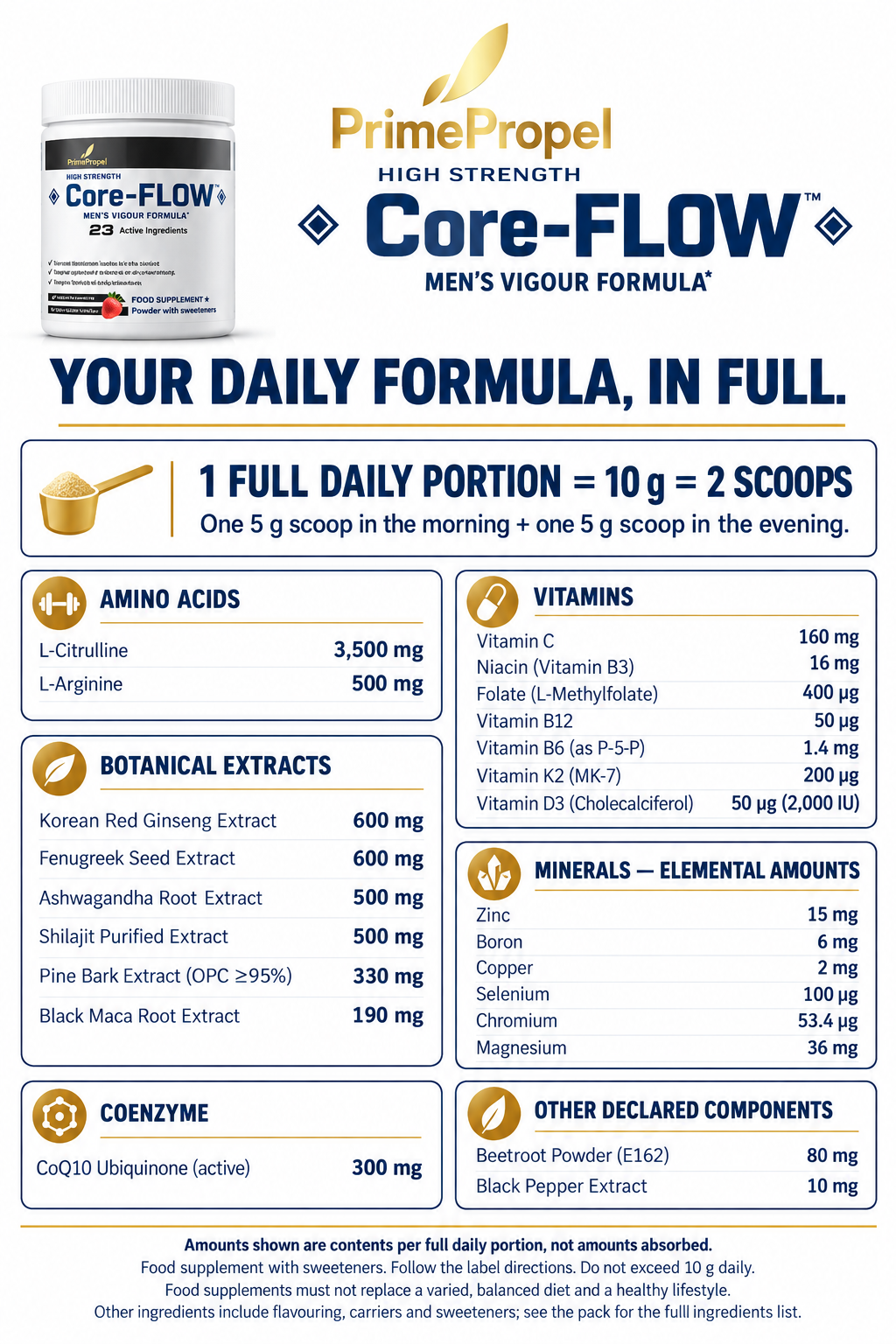 Core-FLOW — High-Strength Men’s Vigour Formula | 23 Active Ingredients | 10,000mg Daily Powder