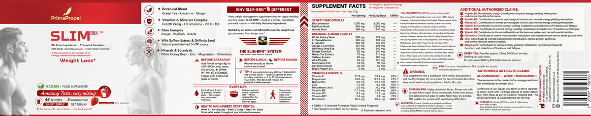 SLIM-BRN — Pre-Meal Weight Management Drink Powder | 25 Active Ingredients | 45 Servings | 15-Day Supply