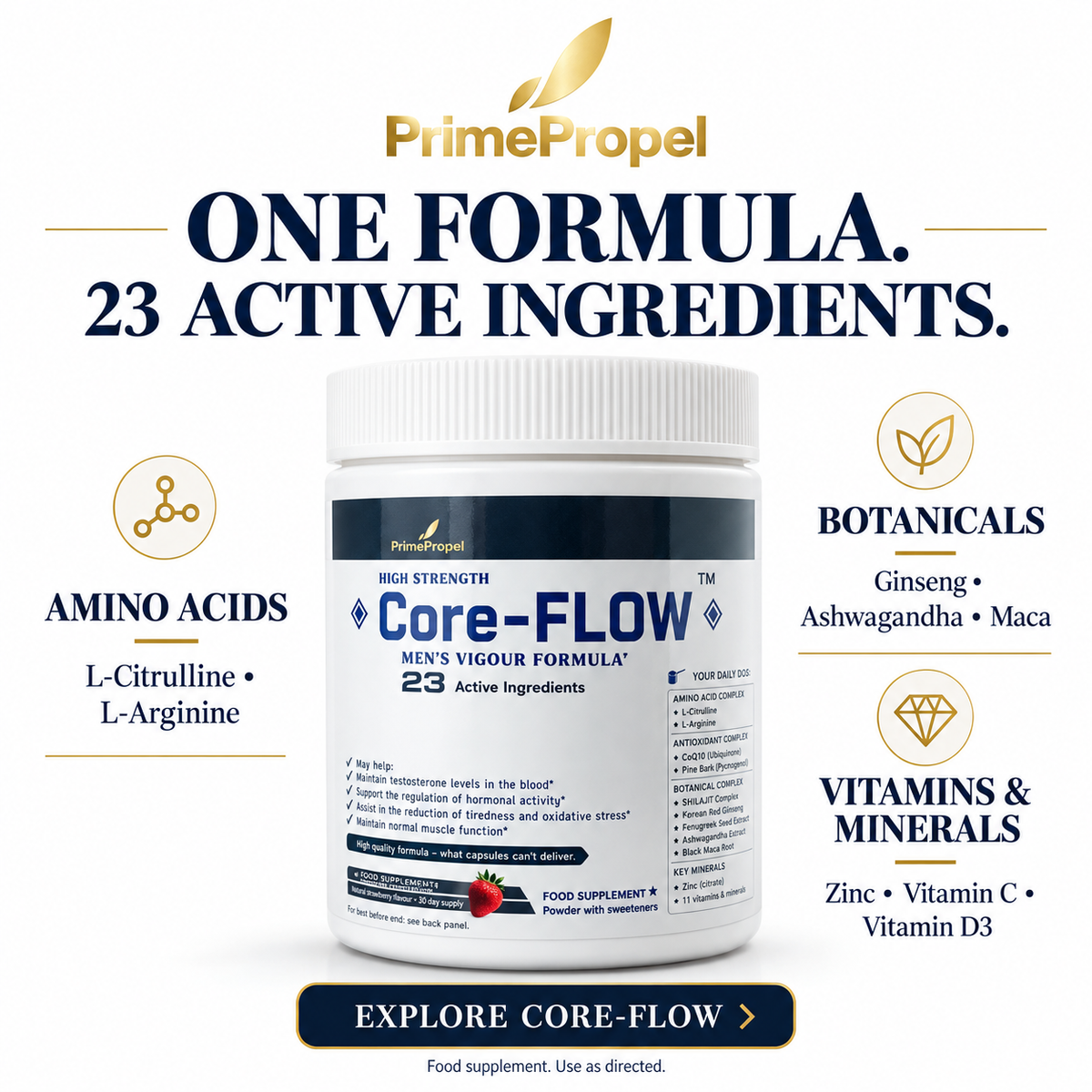 Core-FLOW — High-Strength Men’s Vigour Formula | 23 Active Ingredients | 10,000mg Daily Powder