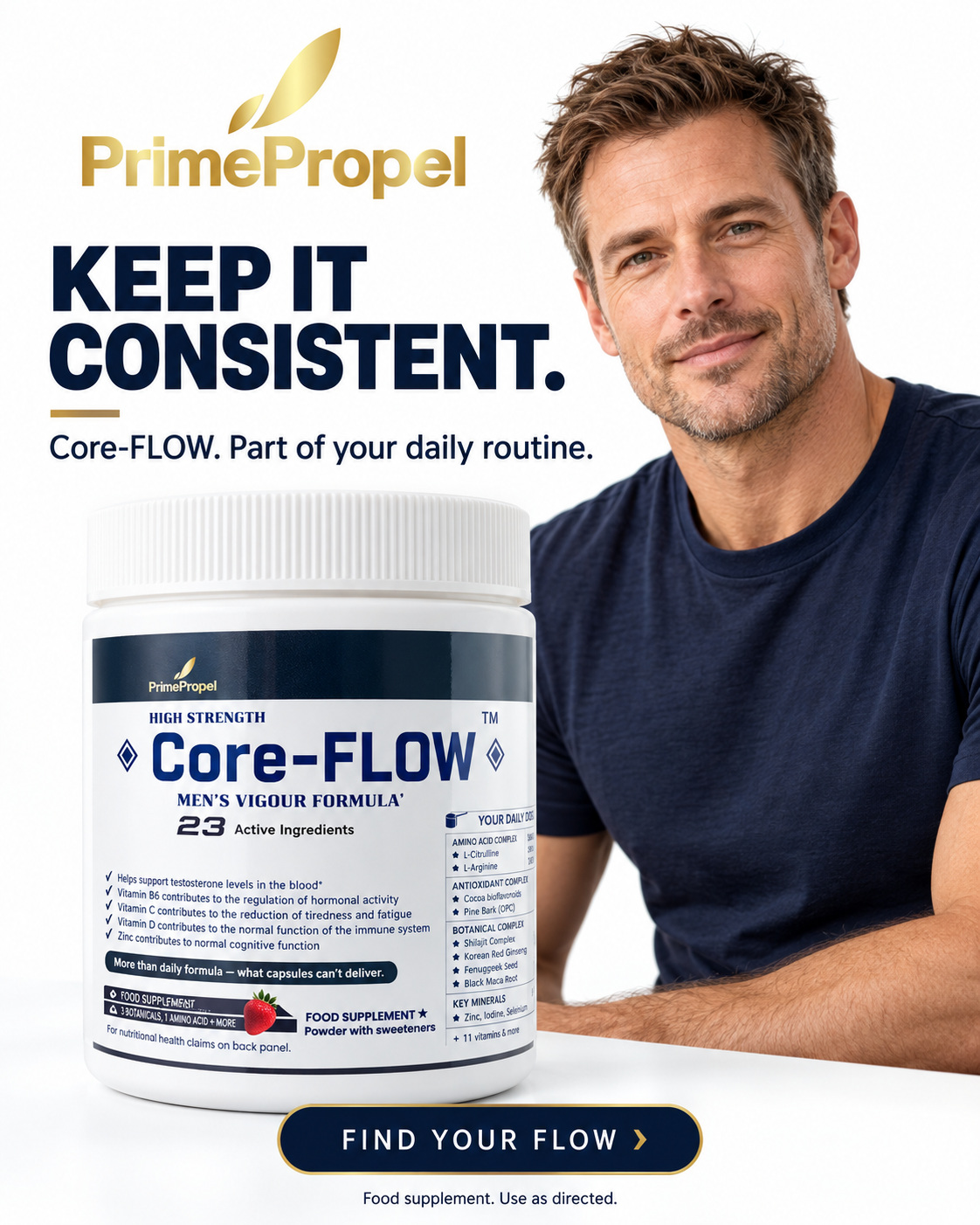 Core-FLOW — High-Strength Men’s Vigour Formula | 23 Active Ingredients | 10,000mg Daily Powder