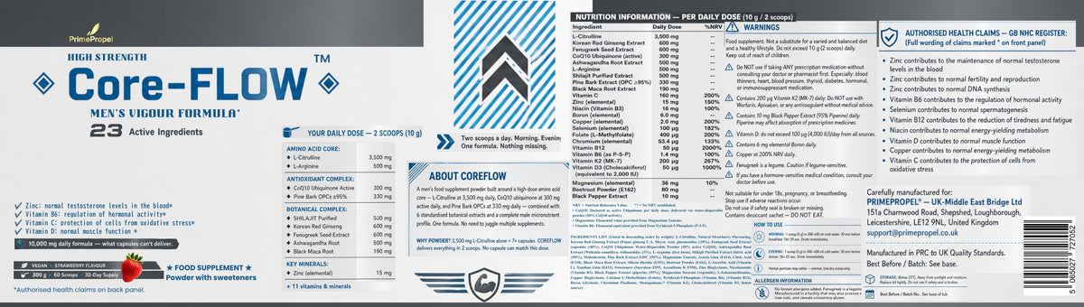 Core-FLOW — High-Strength Men’s Vigour Formula | 23 Active Ingredients | 10,000mg Daily Powder