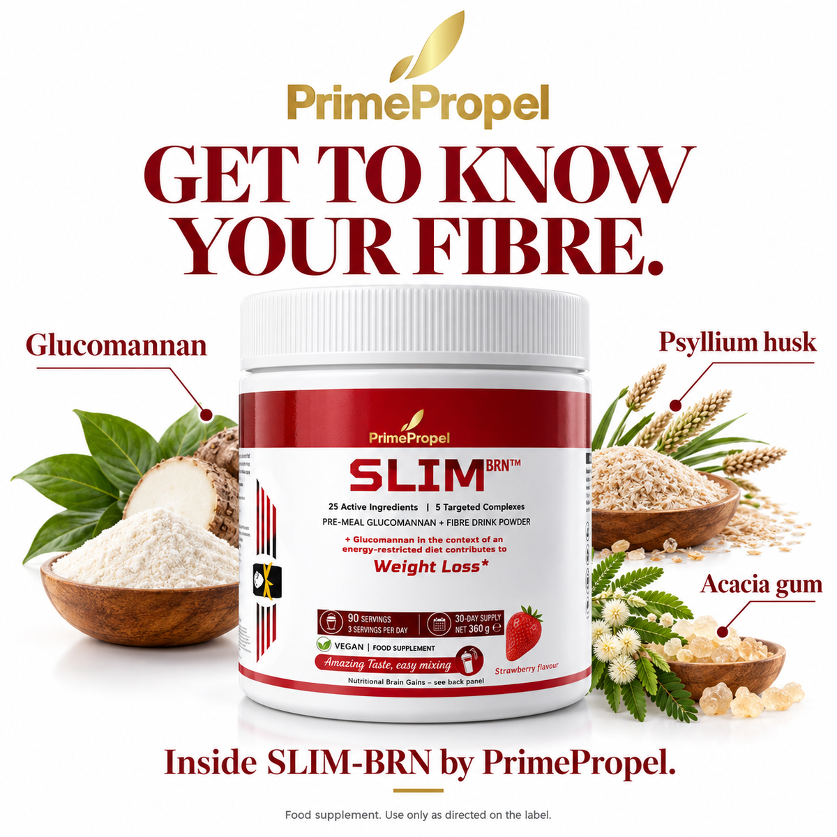 SLIM-BRN — Pre-Meal Weight Management Drink Powder | 25 Active Ingredients | 45 Servings | 15-Day Supply